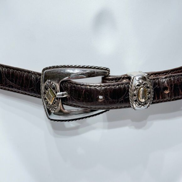 Brighton Silver Buckle Dark Brown Leather Western Belt Women's M (30) - Picture 2 of 16